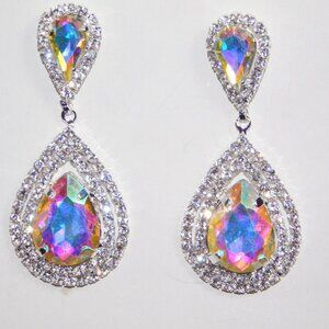 AB Colorful Stud Earrings AB Rhinestone Crystal Bridal Teardrop prom Earrings